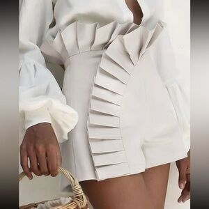 Cream Pleated High Waisted Shorts